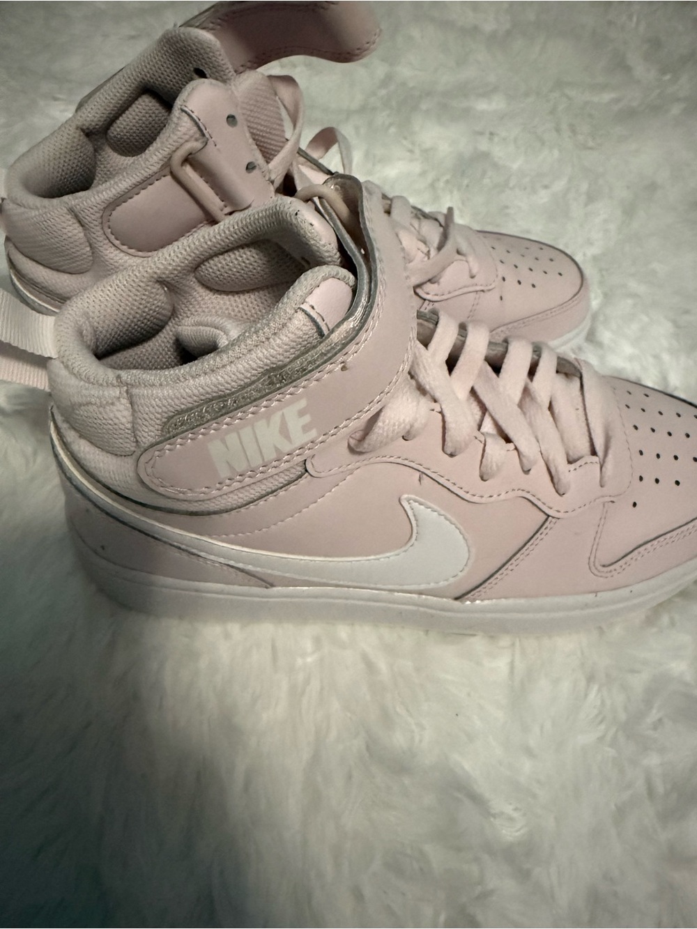 Nike Women's Pale Pink and White High-Top Sneakers